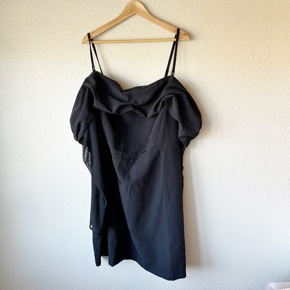ELOQUII Womens Plus 26 Black Cold Shoulder Sheer Sleeve Ruffle Mini Dress NWT